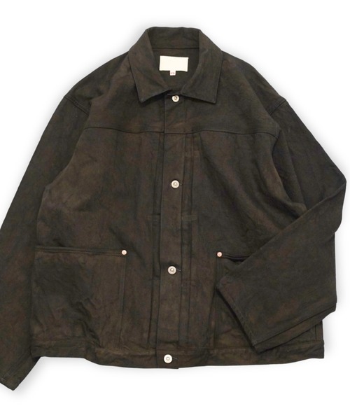 yoko sakamoto(ヨーコサカモト)の「【YOKO SAKAMOTO】 PLEATS JACKET(デニムジャケット・メンズ・グレー/ダークブラウン・MEDIUM/LARGE/SMALL)」の2枚目の写真