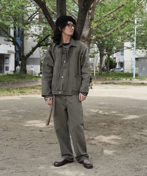 yoko sakamoto(ヨーコサカモト)の「【YOKO SAKAMOTO】 PLEATS JACKET(デニムジャケット・メンズ・グレー/ダークブラウン・MEDIUM/LARGE/SMALL)」の1枚目の写真