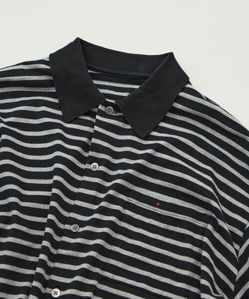 PORTER CLASSIC（ポータークラシック）の「【PORTER CLASSIC/ポータークラシック】PC-006-3998-0010/BK/H.W BTNK BRDR OPN POLO SHIRT（ポロシャツ・メンズ・ブラック・M/L）」の2枚目の写真