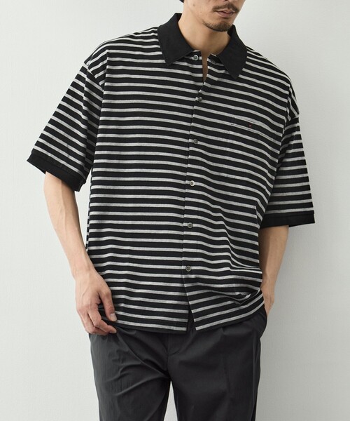 PORTER CLASSIC（ポータークラシック）の「【PORTER CLASSIC/ポータークラシック】PC-006-3998-0010/BK/H.W BTNK BRDR OPN POLO SHIRT（ポロシャツ・メンズ・ブラック・M/L）」の5枚目の写真