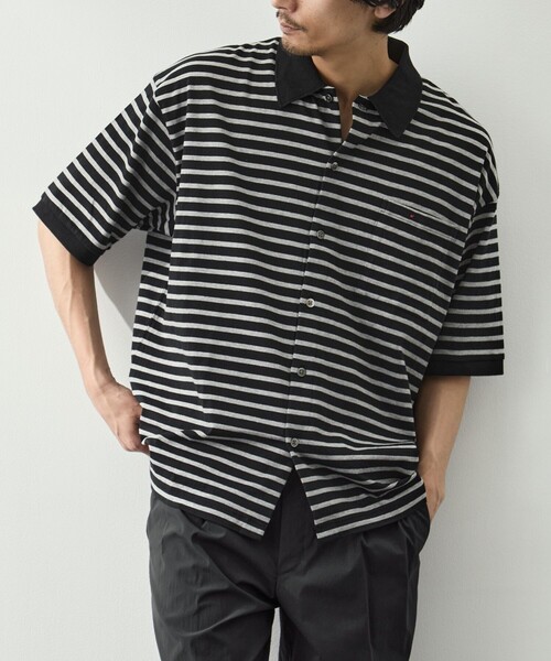 PORTER CLASSIC（ポータークラシック）の「【PORTER CLASSIC/ポータークラシック】PC-006-3998-0010/BK/H.W BTNK BRDR OPN POLO SHIRT（ポロシャツ・メンズ・ブラック・M/L）」の6枚目の写真