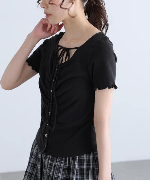 FREE'S MART（フリーズマート）の「◆フロントギャザーデコルテ半袖カットソー（Tシャツ/カットソー・レディース・ブラック/ホワイト/ブルー/グレー・FREE）」の7枚目の写真