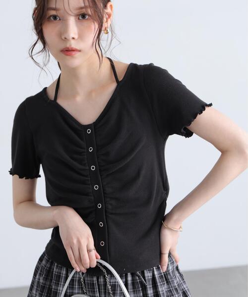 FREE'S MART（フリーズマート）の「◆フロントギャザーデコルテ半袖カットソー（Tシャツ/カットソー・レディース・ブラック/ホワイト/ブルー/グレー・FREE）」の9枚目の写真