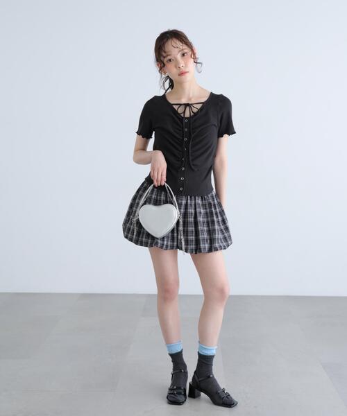 FREE'S MART（フリーズマート）の「◆フロントギャザーデコルテ半袖カットソー（Tシャツ/カットソー・レディース・ブラック/ホワイト/ブルー/グレー・FREE）」の12枚目の写真