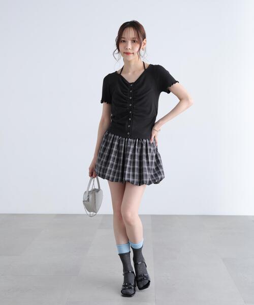 FREE'S MART（フリーズマート）の「◆フロントギャザーデコルテ半袖カットソー（Tシャツ/カットソー・レディース・ブラック/ホワイト/ブルー/グレー・FREE）」の14枚目の写真