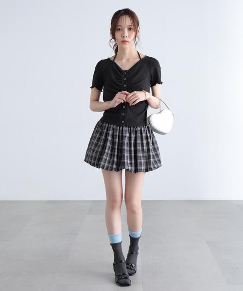 FREE'S MART（フリーズマート）の「◆フロントギャザーデコルテ半袖カットソー（Tシャツ/カットソー・レディース・ブラック/ホワイト/ブルー/グレー・FREE）」の15枚目の写真
