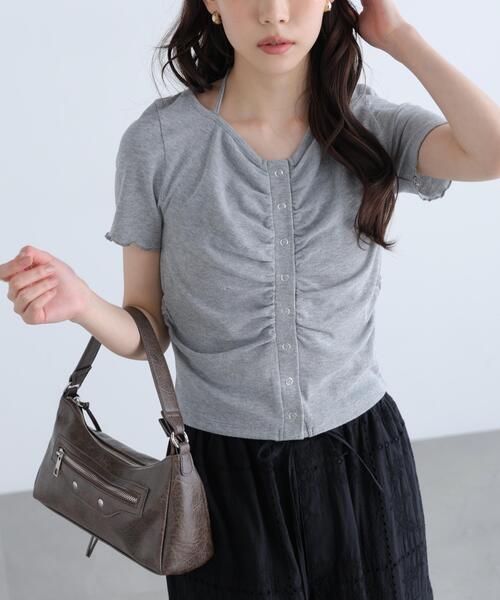 FREE'S MART（フリーズマート）の「◆フロントギャザーデコルテ半袖カットソー（Tシャツ/カットソー・レディース・ブラック/ホワイト/ブルー/グレー・FREE）」の20枚目の写真