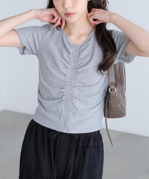 FREE'S MART（フリーズマート）の「◆フロントギャザーデコルテ半袖カットソー（Tシャツ/カットソー・レディース・ブラック/ホワイト/ブルー/グレー・FREE）」の21枚目の写真