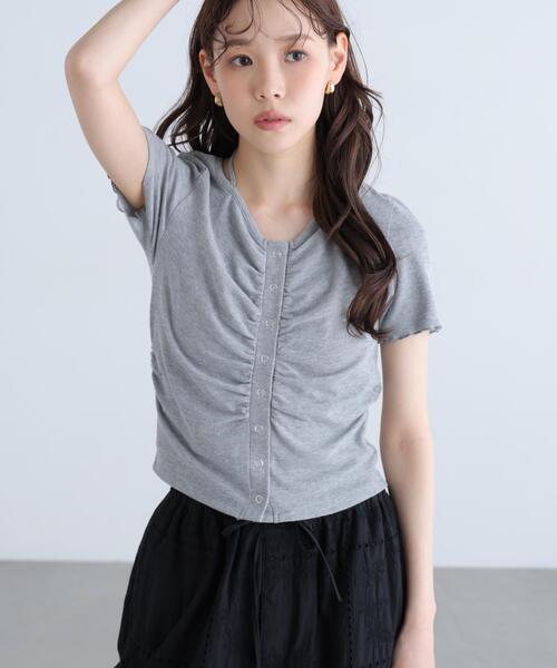 FREE'S MART（フリーズマート）の「◆フロントギャザーデコルテ半袖カットソー（Tシャツ/カットソー・レディース・ブラック/ホワイト/ブルー/グレー・FREE）」の5枚目の写真