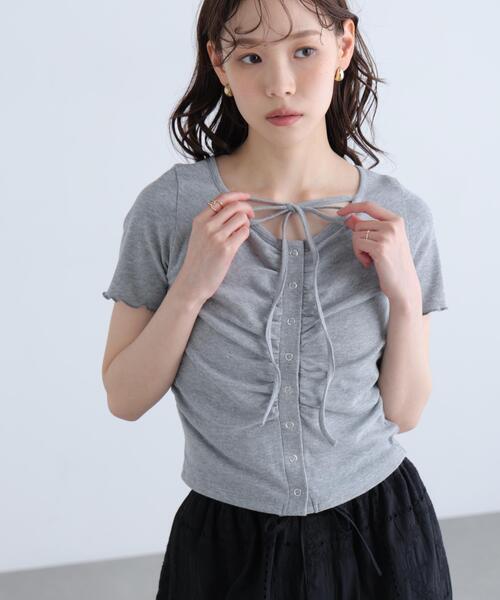 FREE'S MART（フリーズマート）の「◆フロントギャザーデコルテ半袖カットソー（Tシャツ/カットソー・レディース・ブラック/ホワイト/ブルー/グレー・FREE）」の6枚目の写真