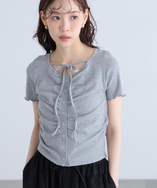 FREE'S MART（フリーズマート）の「◆フロントギャザーデコルテ半袖カットソー（Tシャツ/カットソー・レディース・ブラック/ホワイト/ブルー/グレー・FREE）」の7枚目の写真