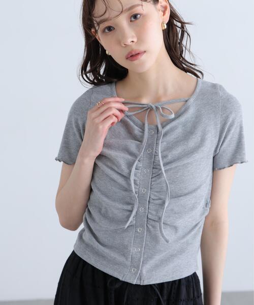 FREE'S MART（フリーズマート）の「◆フロントギャザーデコルテ半袖カットソー（Tシャツ/カットソー・レディース・ブラック/ホワイト/ブルー/グレー・FREE）」の8枚目の写真