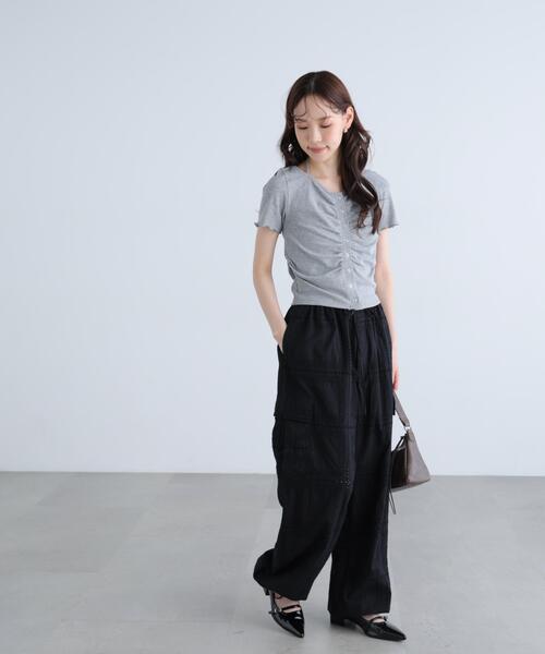 FREE'S MART（フリーズマート）の「◆フロントギャザーデコルテ半袖カットソー（Tシャツ/カットソー・レディース・ブラック/ホワイト/ブルー/グレー・FREE）」の12枚目の写真
