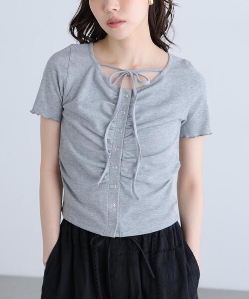 FREE'S MART（フリーズマート）の「◆フロントギャザーデコルテ半袖カットソー（Tシャツ/カットソー・レディース・ブラック/ホワイト/ブルー/グレー・FREE）」の13枚目の写真