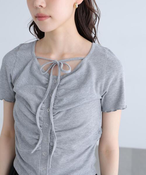 FREE'S MART（フリーズマート）の「◆フロントギャザーデコルテ半袖カットソー（Tシャツ/カットソー・レディース・ブラック/ホワイト/ブルー/グレー・FREE）」の17枚目の写真