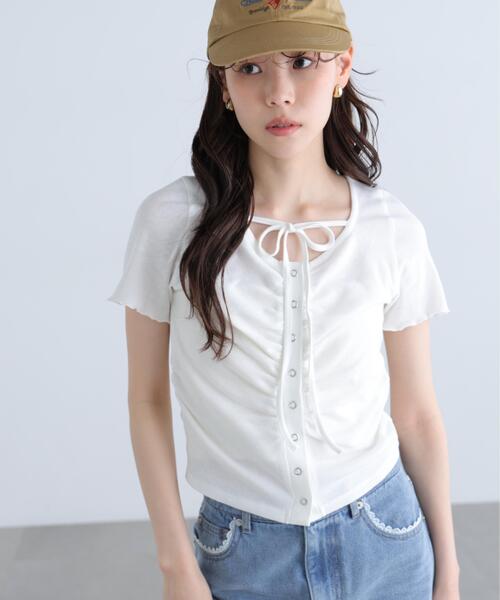 FREE'S MART（フリーズマート）の「◆フロントギャザーデコルテ半袖カットソー（Tシャツ/カットソー・レディース・ブラック/ホワイト/ブルー/グレー・FREE）」の22枚目の写真