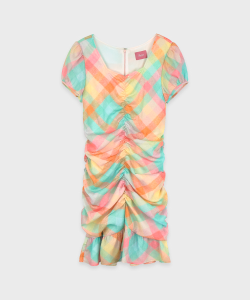 SINOON(シヌーン)の「Check Printed Shirring One-Piece (Orange)(ワンピース・レディース・オレンジ・MEDIUM/SMALL)」の4枚目の写真