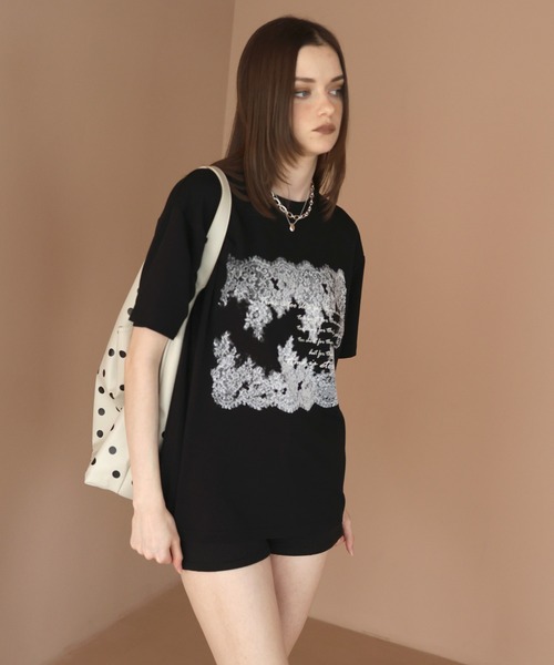 Mili affinity（ミリアフィニティー）の「レースプリントロゴTシャツ（Tシャツ/カットソー・レディース・ブラック/杢グレー/オフホワイト・FREE）」の7枚目の写真