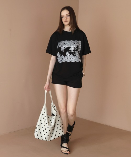 Mili affinity（ミリアフィニティー）の「レースプリントロゴTシャツ（Tシャツ/カットソー・レディース・ブラック/杢グレー/オフホワイト・FREE）」の8枚目の写真