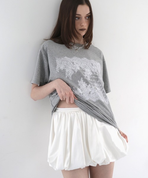 Mili affinity（ミリアフィニティー）の「レースプリントロゴTシャツ（Tシャツ/カットソー・レディース・ブラック/杢グレー/オフホワイト・FREE）」の11枚目の写真