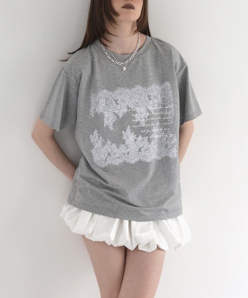 Mili affinity（ミリアフィニティー）の「レースプリントロゴTシャツ（Tシャツ/カットソー・レディース・ブラック/杢グレー/オフホワイト・FREE）」の12枚目の写真