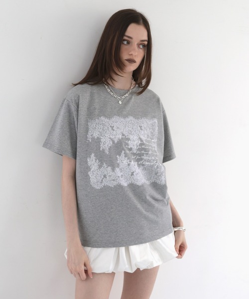 Mili affinity（ミリアフィニティー）の「レースプリントロゴTシャツ（Tシャツ/カットソー・レディース・ブラック/杢グレー/オフホワイト・FREE）」の13枚目の写真