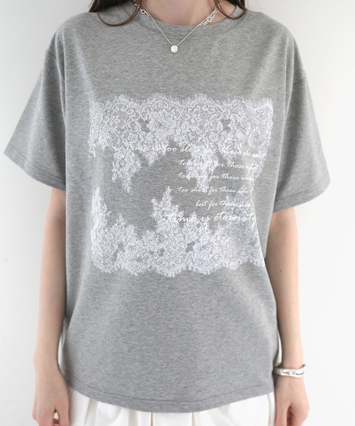 Mili affinity（ミリアフィニティー）の「レースプリントロゴTシャツ（Tシャツ/カットソー・レディース・ブラック/杢グレー/オフホワイト・FREE）」の17枚目の写真