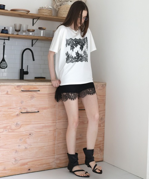Mili affinity（ミリアフィニティー）の「レースプリントロゴTシャツ（Tシャツ/カットソー・レディース・ブラック/杢グレー/オフホワイト・FREE）」の20枚目の写真