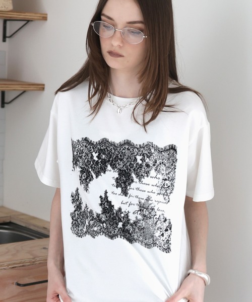 Mili affinity（ミリアフィニティー）の「レースプリントロゴTシャツ（Tシャツ/カットソー・レディース・ブラック/杢グレー/オフホワイト・FREE）」の22枚目の写真