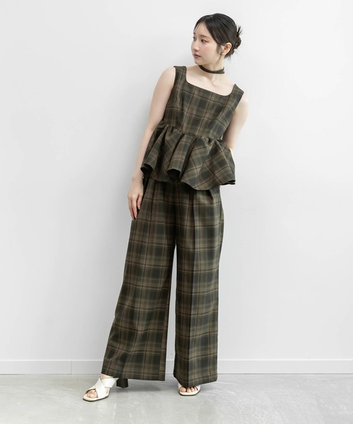 RANDA(ランダ)の「ペプラムブラウスセットアップ(パンツドレス・レディース・ピンク/アイボリー/チェック・1/0)」の3枚目の写真