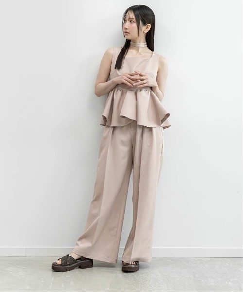 RANDA(ランダ)の「ペプラムブラウスセットアップ(パンツドレス・レディース・ピンク/アイボリー/チェック・1/0)」の7枚目の写真