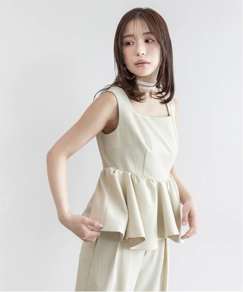 RANDA(ランダ)の「ペプラムブラウスセットアップ(パンツドレス・レディース・ピンク/アイボリー/チェック・1/0)」の10枚目の写真