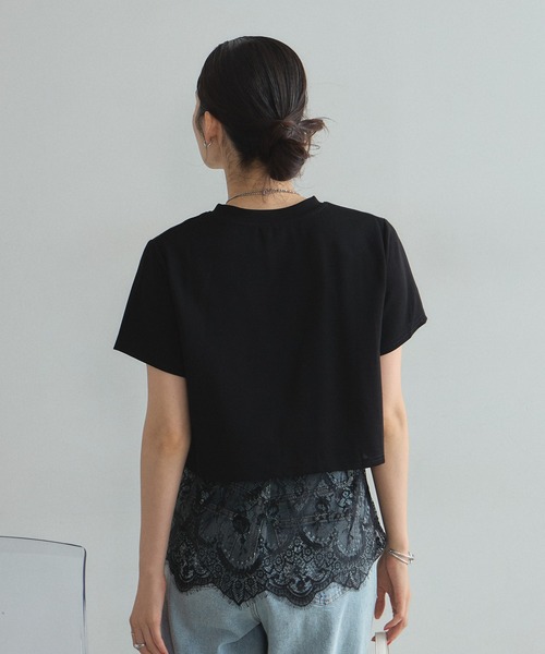 &. NOSTALGIA(アンドドットノスタルジア)の「レース付き半袖プルオーバー(Tシャツ/カットソー・レディース・ホワイト/ブラック・M)」の5枚目の写真