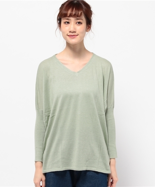 LBC（エルビーシー）の「12G アクリルコットン Vネックプルオーバー       （ニット/セーター・レディース・アッシュグレー/グリーン/ピンク/ネイビー・MEDIUM/LARGE）」の3枚目の写真