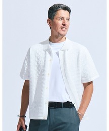 ジャカード編み柄ニットシャツ