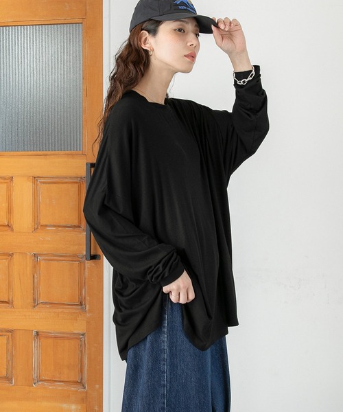 PICHI(ピイチ)の「UVカットとろみリブトップス UV99.9%CUT UV86.8%CUT 接触冷感(Tシャツ/カットソー・レディース・ブラック/ホワイト・L)」の2枚目の写真