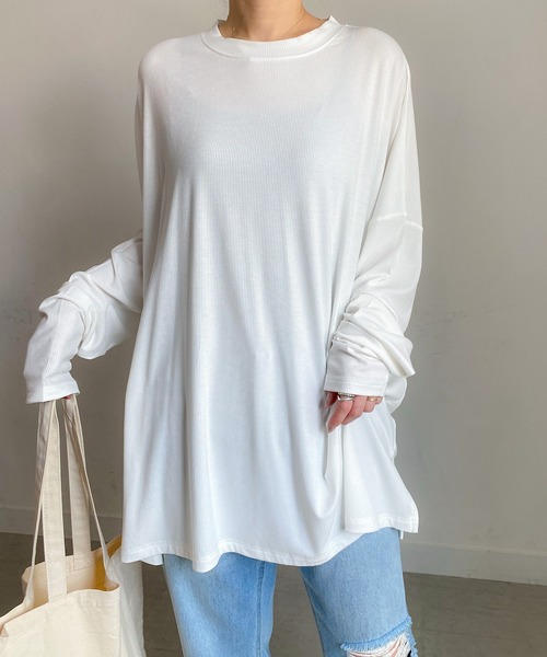 PICHI(ピイチ)の「UVカットとろみリブトップス UV99.9%CUT UV86.8%CUT 接触冷感(Tシャツ/カットソー・レディース・ブラック/ホワイト・L)」の16枚目の写真