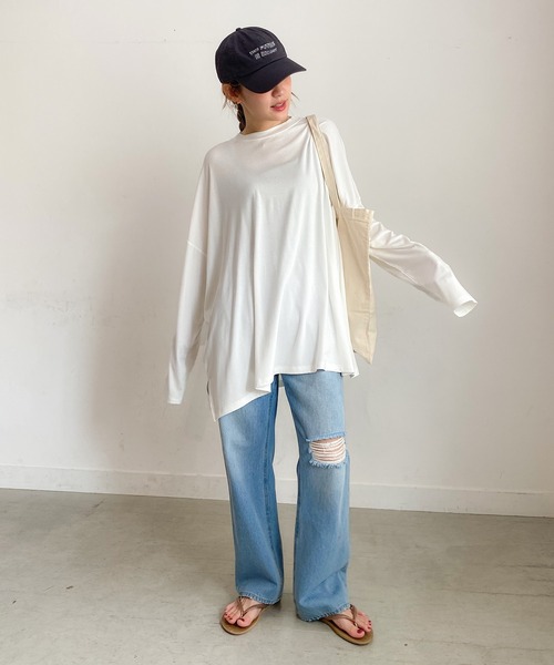 PICHI(ピイチ)の「UVカットとろみリブトップス UV99.9%CUT UV86.8%CUT 接触冷感(Tシャツ/カットソー・レディース・ブラック/ホワイト・L)」の17枚目の写真