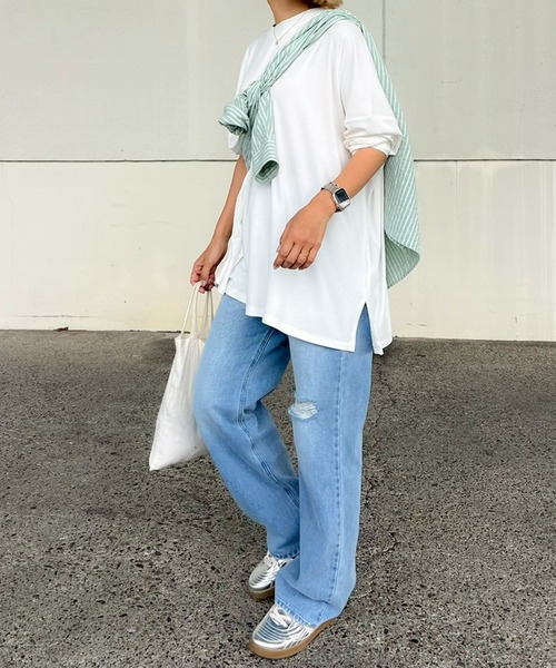 PICHI(ピイチ)の「UVカットとろみリブトップス UV99.9%CUT UV86.8%CUT 接触冷感(Tシャツ/カットソー・レディース・ブラック/ホワイト・L)」の20枚目の写真
