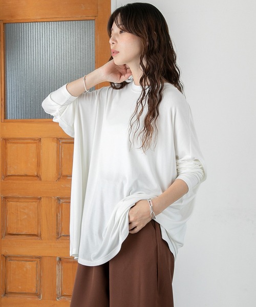 PICHI(ピイチ)の「UVカットとろみリブトップス UV99.9%CUT UV86.8%CUT 接触冷感(Tシャツ/カットソー・レディース・ブラック/ホワイト・L)」の3枚目の写真