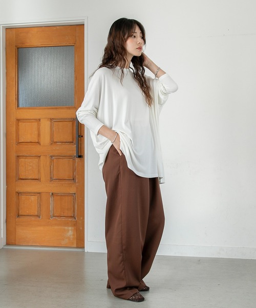 PICHI(ピイチ)の「UVカットとろみリブトップス UV99.9%CUT UV86.8%CUT 接触冷感(Tシャツ/カットソー・レディース・ブラック/ホワイト・L)」の5枚目の写真