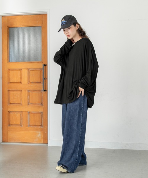 PICHI(ピイチ)の「UVカットとろみリブトップス UV99.9%CUT UV86.8%CUT 接触冷感(Tシャツ/カットソー・レディース・ブラック/ホワイト・L)」の10枚目の写真