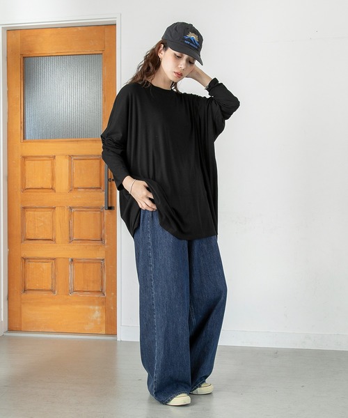 PICHI(ピイチ)の「UVカットとろみリブトップス UV99.9%CUT UV86.8%CUT 接触冷感(Tシャツ/カットソー・レディース・ブラック/ホワイト・L)」の13枚目の写真