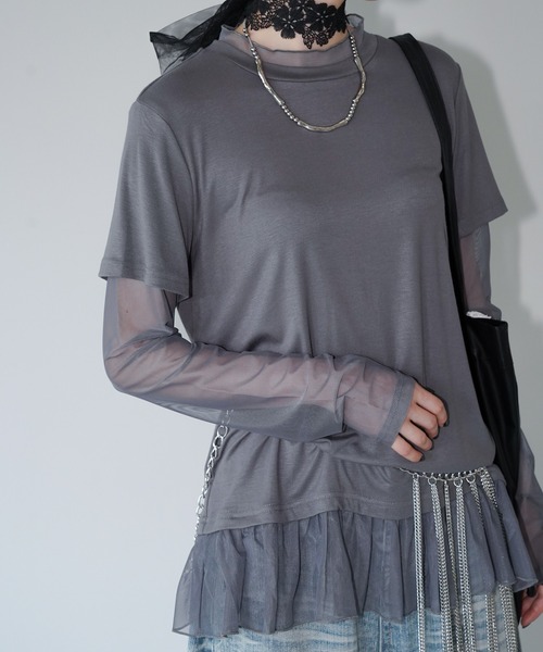 chuclla(チュクラ)の「シアーチュールレイヤードトップス chw26a035(Tシャツ/カットソー・レディース・グレー/ホワイト/ブラック・FREE)」の3枚目の写真