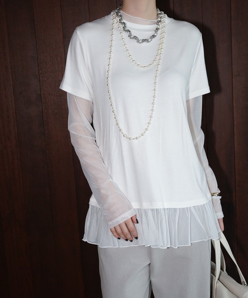 chuclla(チュクラ)の「シアーチュールレイヤードトップス chw26a035(Tシャツ/カットソー・レディース・グレー/ホワイト/ブラック・FREE)」の2枚目の写真