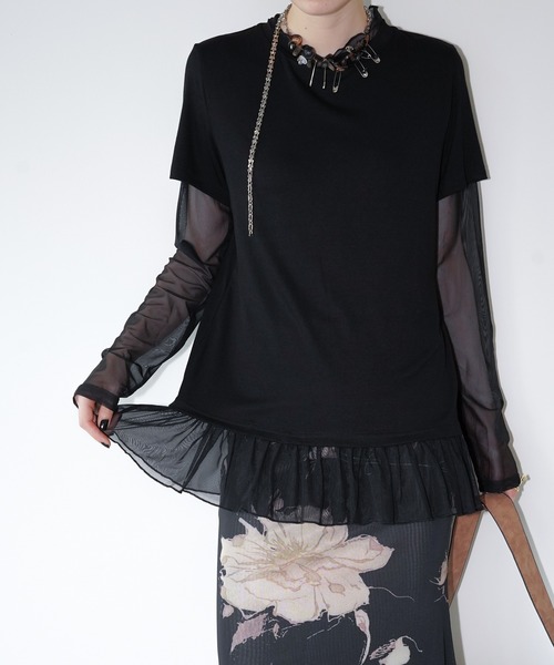 chuclla(チュクラ)の「シアーチュールレイヤードトップス chw26a035(Tシャツ/カットソー・レディース・グレー/ホワイト/ブラック・FREE)」の1枚目の写真