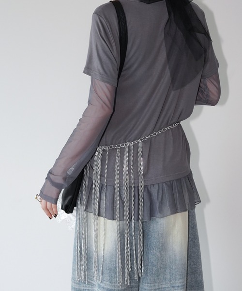 chuclla(チュクラ)の「シアーチュールレイヤードトップス chw26a035(Tシャツ/カットソー・レディース・グレー/ホワイト/ブラック・FREE)」の8枚目の写真