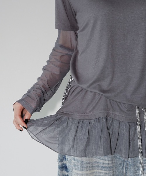 chuclla(チュクラ)の「シアーチュールレイヤードトップス chw26a035(Tシャツ/カットソー・レディース・グレー/ホワイト/ブラック・FREE)」の10枚目の写真