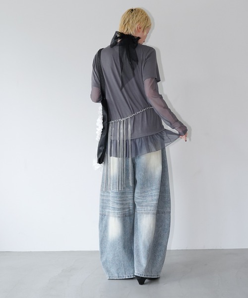 chuclla(チュクラ)の「シアーチュールレイヤードトップス chw26a035(Tシャツ/カットソー・レディース・グレー/ホワイト/ブラック・FREE)」の9枚目の写真