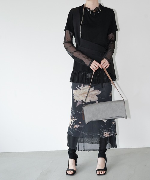 chuclla(チュクラ)の「シアーチュールレイヤードトップス chw26a035(Tシャツ/カットソー・レディース・グレー/ホワイト/ブラック・FREE)」の12枚目の写真